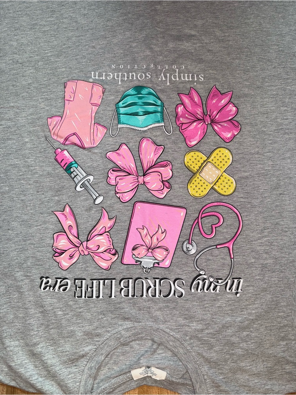Simply Southern Gray Tee with Pink Medical Icons - Picture 2 of 4